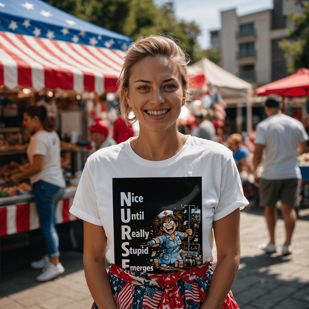 Funny Nurse T-Shirt – “NURSE: Nice Until Really Stupid Emerges” | Savage Nurse Humor Tee | RN Gift | Healthcare Worker Shirt Saving lives. Losing patience. Wearing this shirt. - FORGEDnLOVE