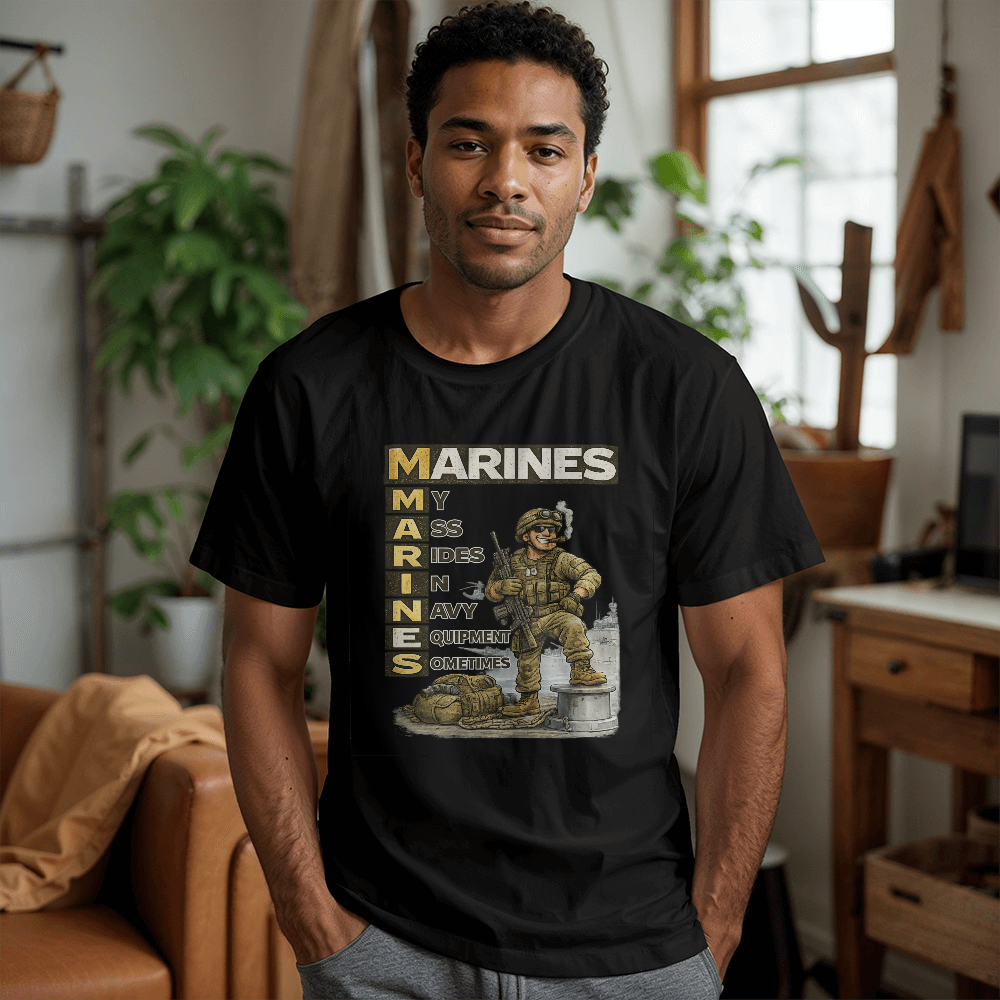 Funny Marines Shirt β Marines: My Ass Rides In Navy Equipment Sometimes | Marine Corps Humor Tee | USMC Veteran Gift - FORGEDnLOVE