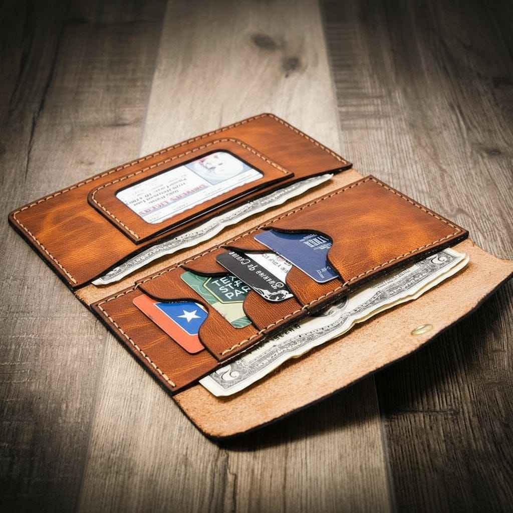 Handmade Full-Grain Leather Wallet — Sugar Land Clutch Wallet
