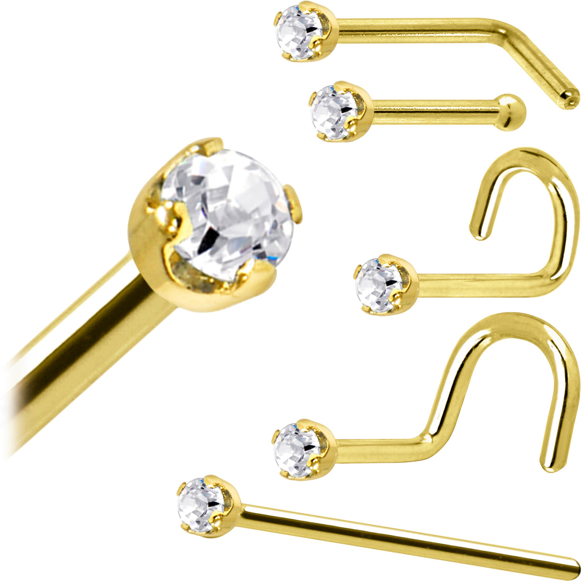 Solid 14K Yellow Gold 1.5mm Genuine Diamond Nose Ring - FORGEDnLOVE
