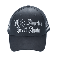 Gothic Dark MAGA Trump Cap – Black Cotton Twill, “Make America Great Again” Gothic Embroidery, Never Surrender Side, Flag & Trump Back - FORGEDnLOVE