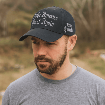 Gothic Dark MAGA Trump Cap – Black Cotton Twill, “Make America Great Again” Gothic Embroidery, Never Surrender Side, Flag & Trump Back - FORGEDnLOVE