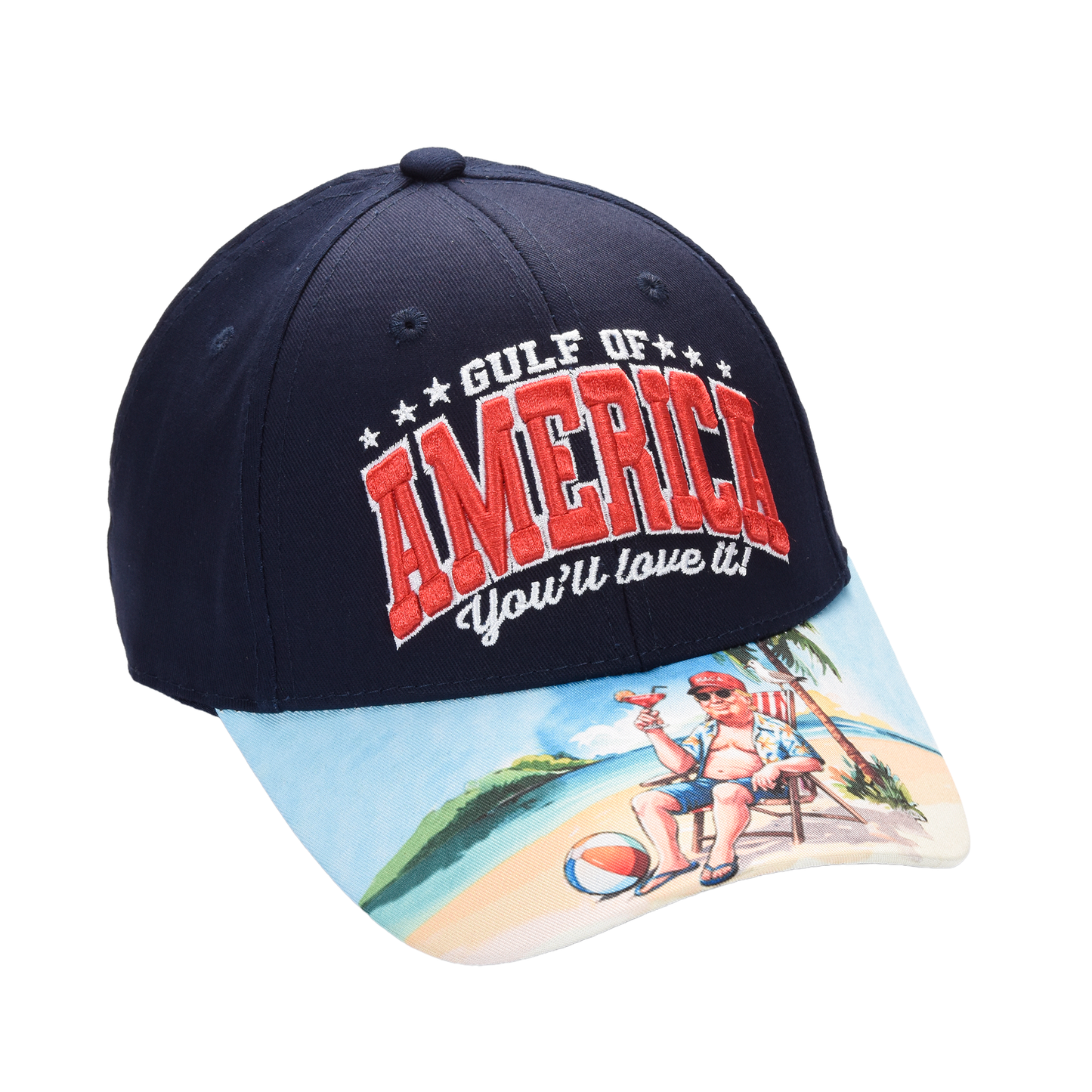 Gulf of America Cap – Beach Scene Printed Bill & USA Flag Patch - FORGEDnLOVE