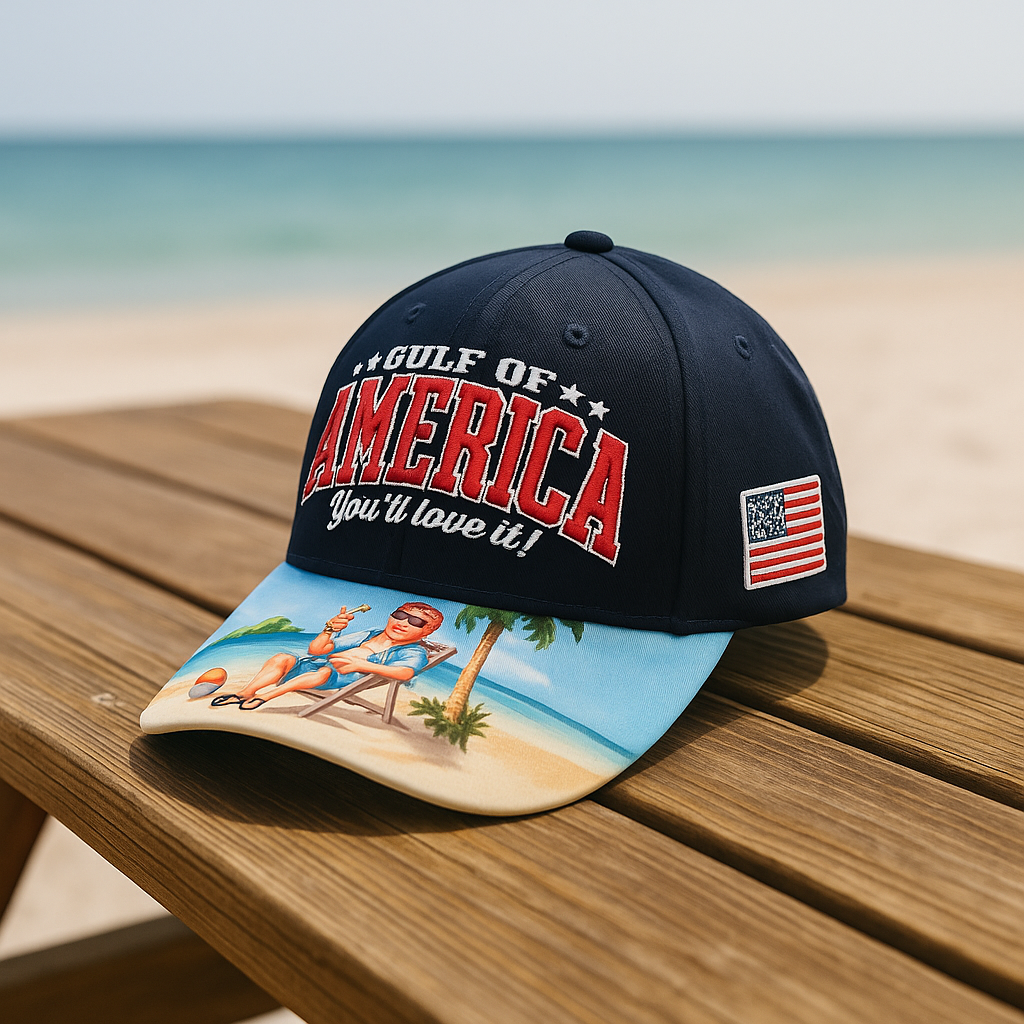 Gulf of America Cap – Beach Scene Printed Bill & USA Flag Patch - FORGEDnLOVE