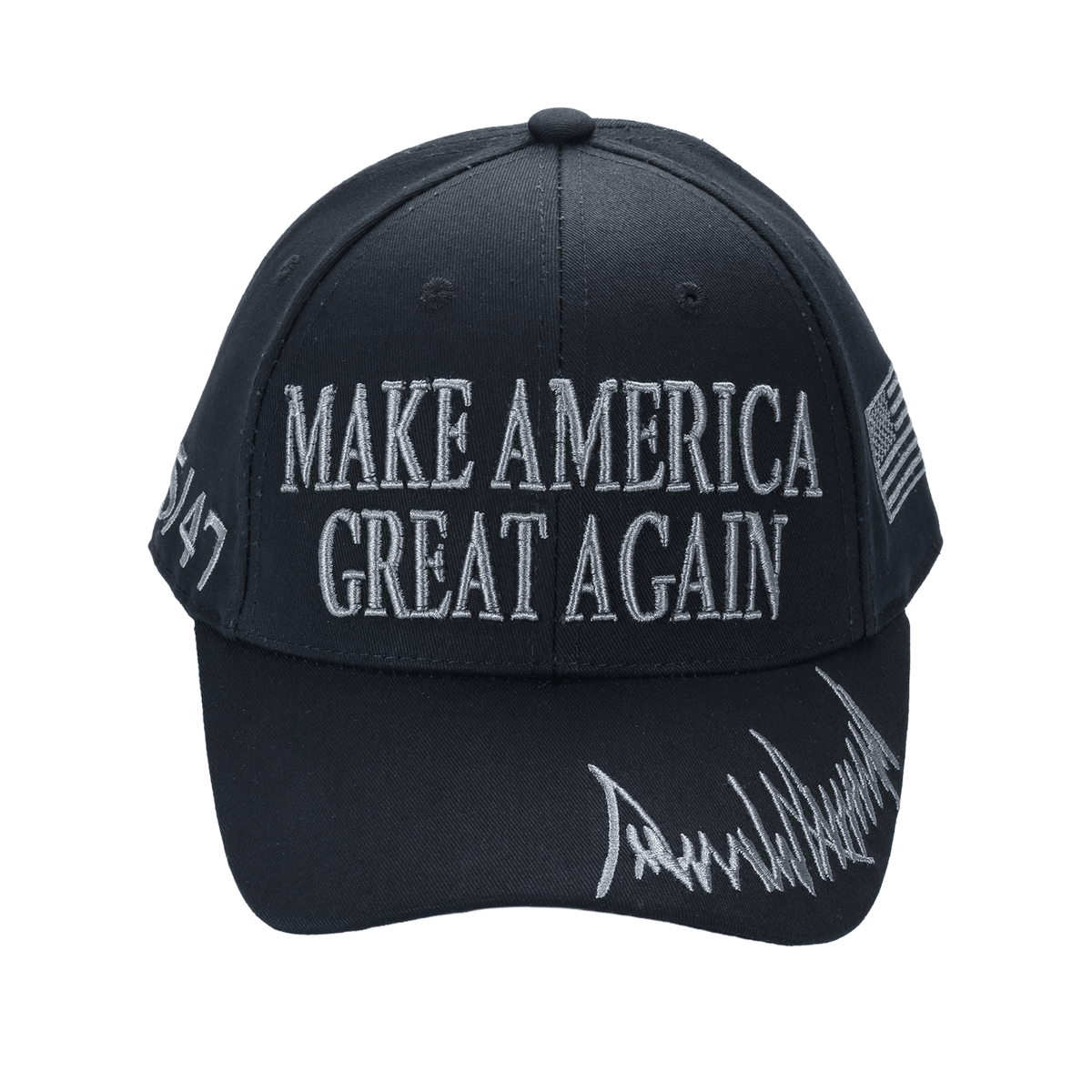 Black MAGA Trump Cap – Classic All-Black Hat with Silver/Gray Embroidery, Adjustable Dad Hat - FORGEDnLOVE