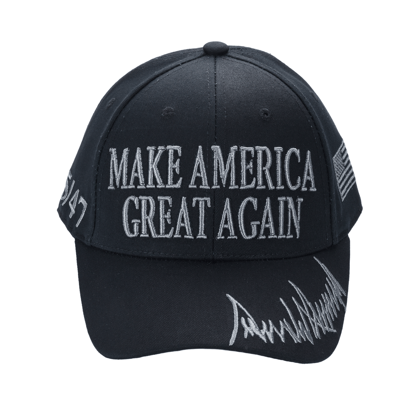 Black MAGA Trump Cap – Classic All-Black Hat with Silver/Gray Embroidery, Adjustable Dad Hat - FORGEDnLOVE