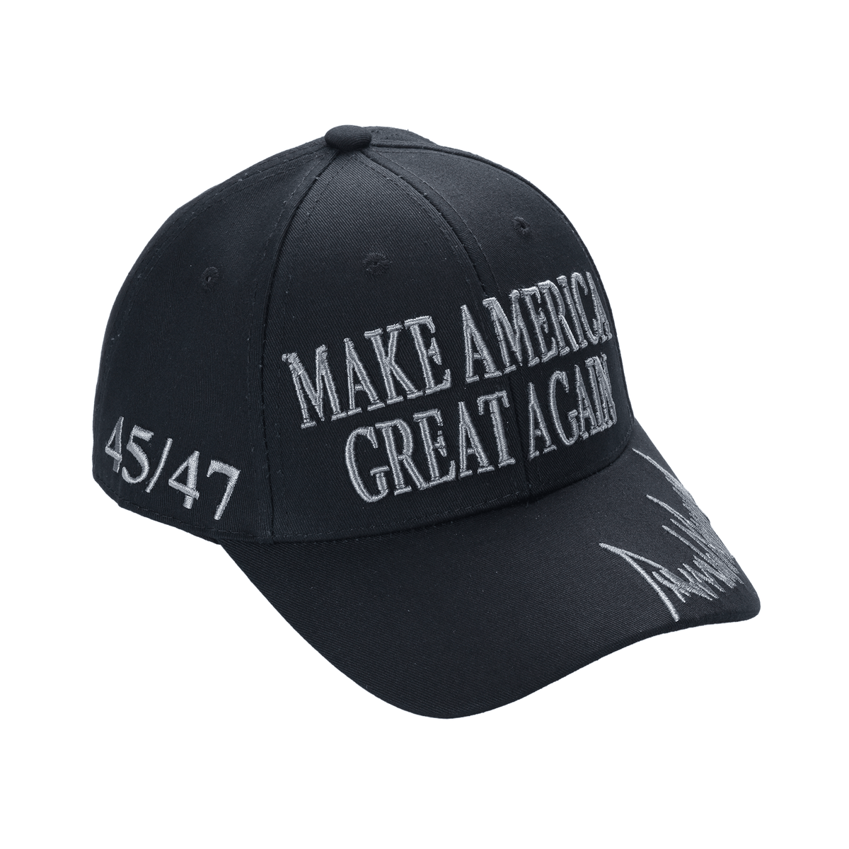Black MAGA Trump Cap – Classic All-Black Hat with Silver/Gray Embroidery, Adjustable Dad Hat - FORGEDnLOVE