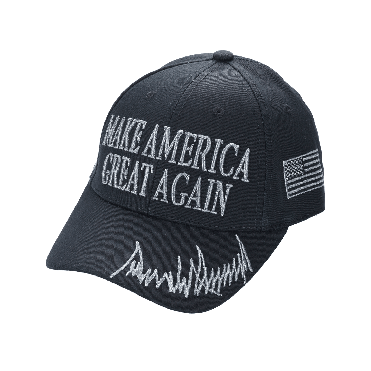 Black MAGA Trump Cap – Classic All-Black Hat with Silver/Gray Embroidery, Adjustable Dad Hat - FORGEDnLOVE