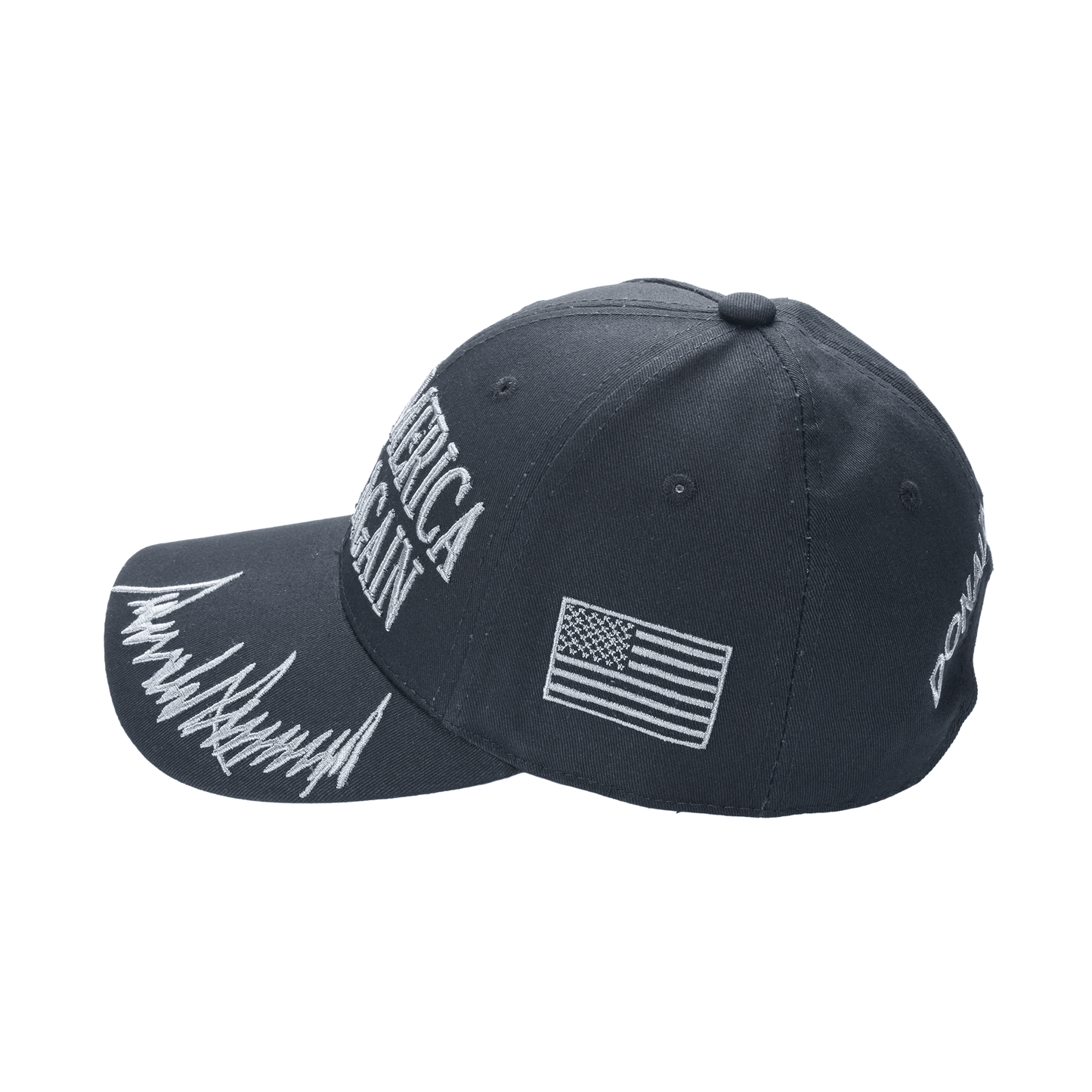 Black MAGA Trump Cap – Classic All-Black Hat with Silver/Gray Embroidery, Adjustable Dad Hat - FORGEDnLOVE