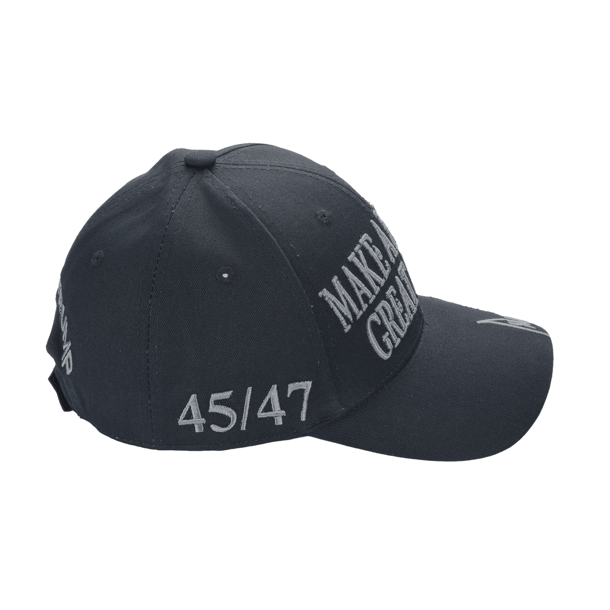 Black MAGA Trump Cap – Classic All-Black Hat with Silver/Gray Embroidery, Adjustable Dad Hat - FORGEDnLOVE
