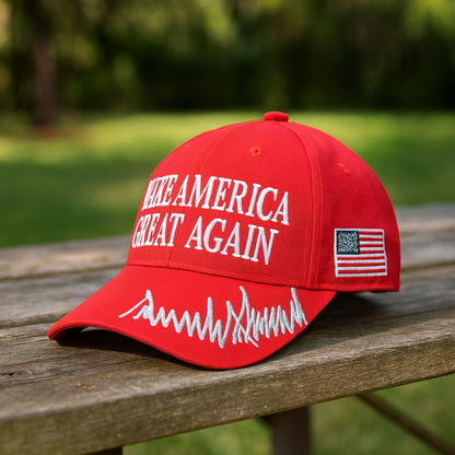 MAGA Baseball Cap with Silver Trump Signature Bill ‒ Patriotic Red Snapback Hat for Men & Women / Trump 45-47 - FORGEDnLOVE
