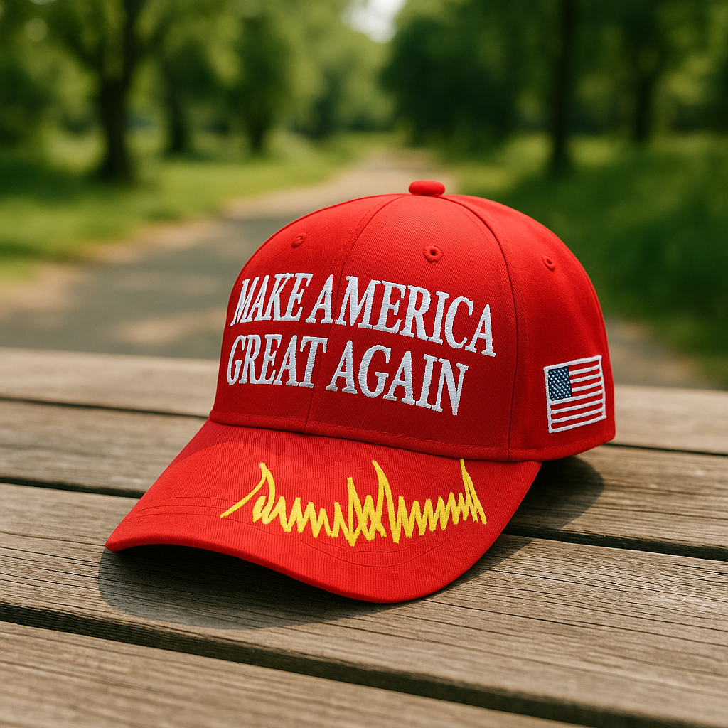 MAGA Baseball Cap with Trump Yellow Signature Bill ‒ Patriotic Red Snapback Hat for Men & Women / Trump 45-47 - FORGEDnLOVE