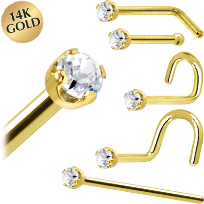 Solid 14K Yellow Gold 1.5mm Genuine Diamond Nose Ring - FORGEDnLOVE