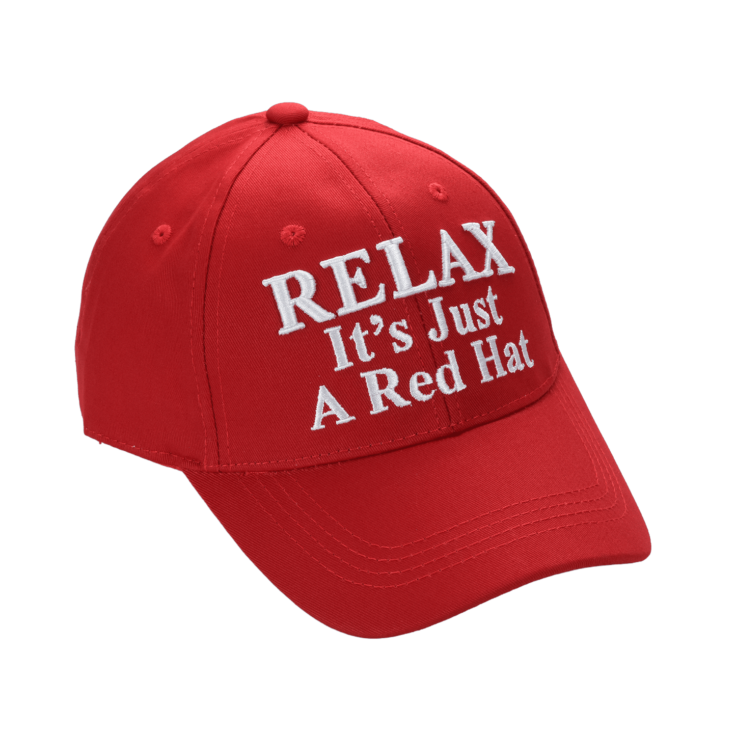 Relax It’s Just a Red Hat – Funny Parody Baseball Cap, Embroidered Cotton Twill, Adjustable Hook-and-Loop Strap - FORGEDnLOVE