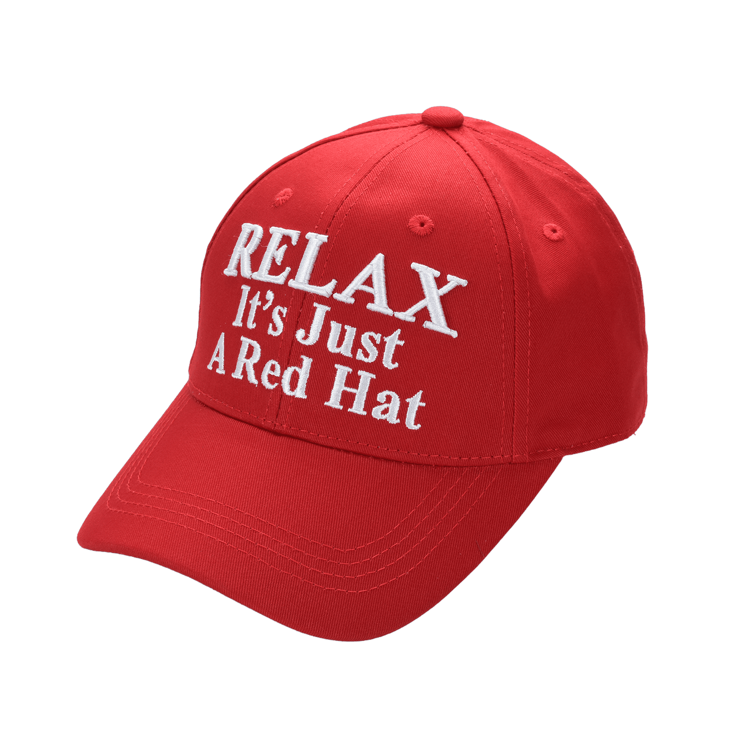 Relax It’s Just a Red Hat – Funny Parody Baseball Cap, Embroidered Cotton Twill, Adjustable Hook-and-Loop Strap - FORGEDnLOVE