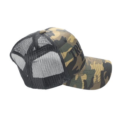 Trump 2028 Camo Trucker Cap – Patriotic Mesh Back MAGA Hat, Adjustable Snapback - FORGEDnLOVE