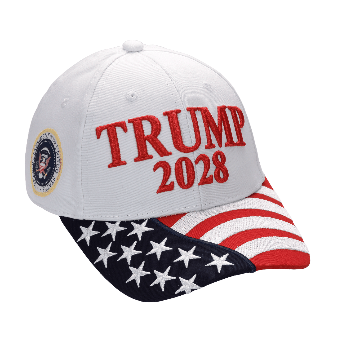 Trump 2028 Cap with Presidential Seal – Embroidered White MAGA Hat, Adjustable Dad Cap - FORGEDnLOVE