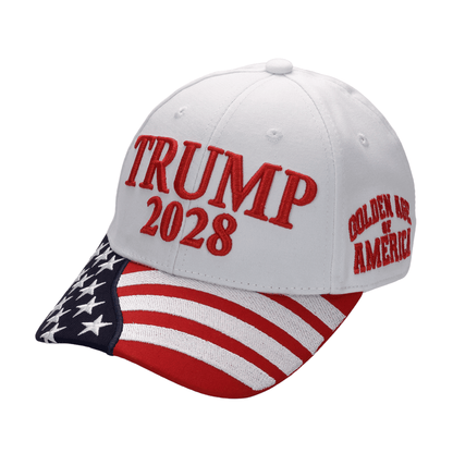 Trump 2028 Cap with Presidential Seal – Embroidered White MAGA Hat, Adjustable Dad Cap - FORGEDnLOVE