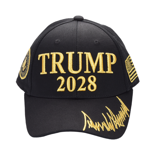 Trump 2028 Cap with Presidential Seal – Embroidered Black MAGA Hat, Adjustable Dad Cap - FORGEDnLOVE
