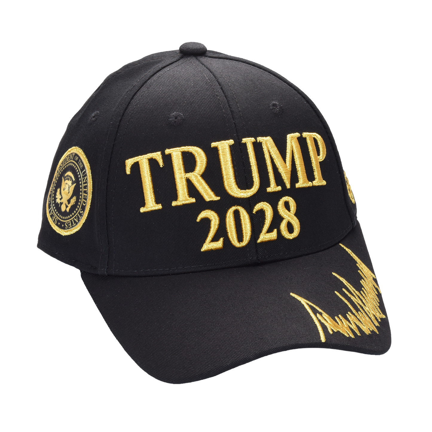 Trump 2028 Cap with Presidential Seal – Embroidered Black MAGA Hat, Adjustable Dad Cap - FORGEDnLOVE