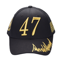 Trump 47 Black Cap with Gold Embroidery – Hook & Loop Adjustable Patriotic Hat - FORGEDnLOVE