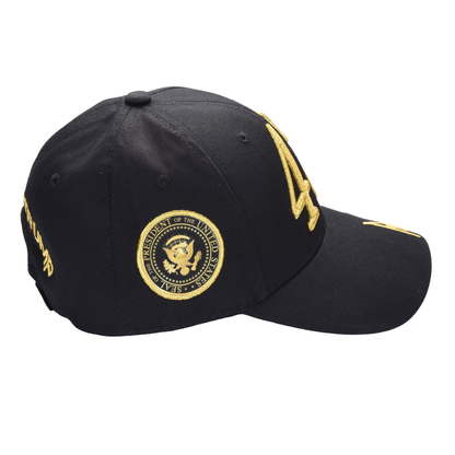 Trump 47 Black Cap with Gold Embroidery – Hook & Loop Adjustable Patriotic Hat - FORGEDnLOVE