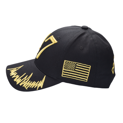 Trump 47 Black Cap with Gold Embroidery – Hook & Loop Adjustable Patriotic Hat - FORGEDnLOVE