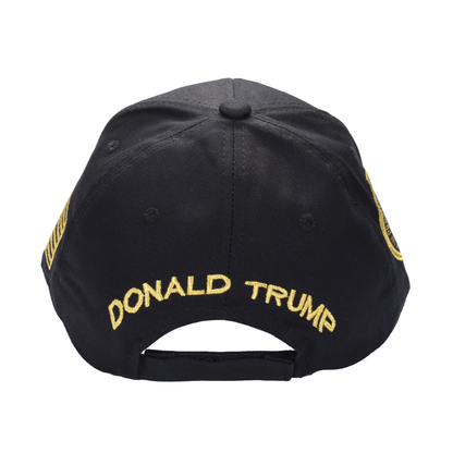 Trump 47 Black Cap with Gold Embroidery – Hook & Loop Adjustable Patriotic Hat - FORGEDnLOVE