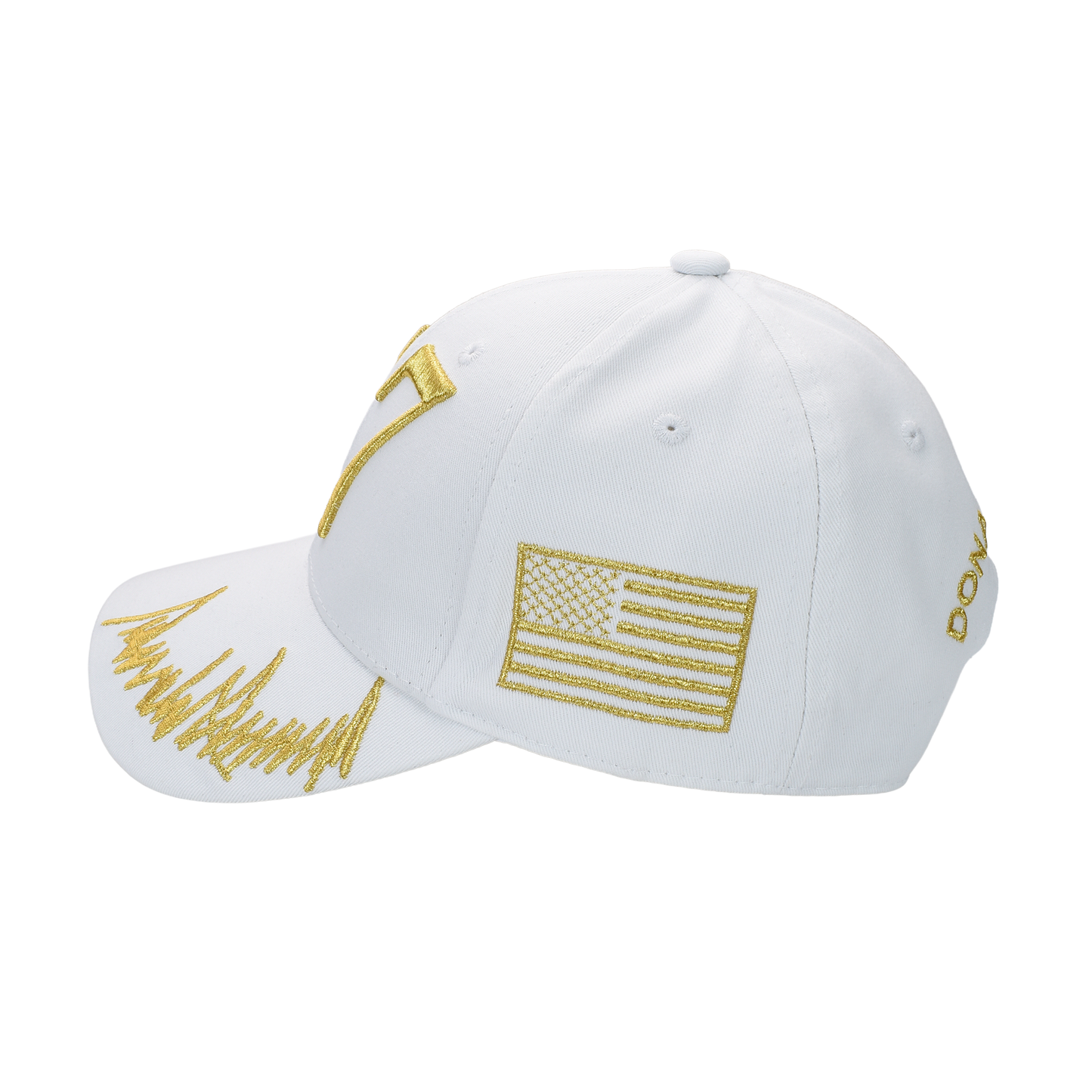 Trump 47 White Cap with Gold Embroidery – Hook & Loop Adjustable Patriotic Hat - FORGEDnLOVE