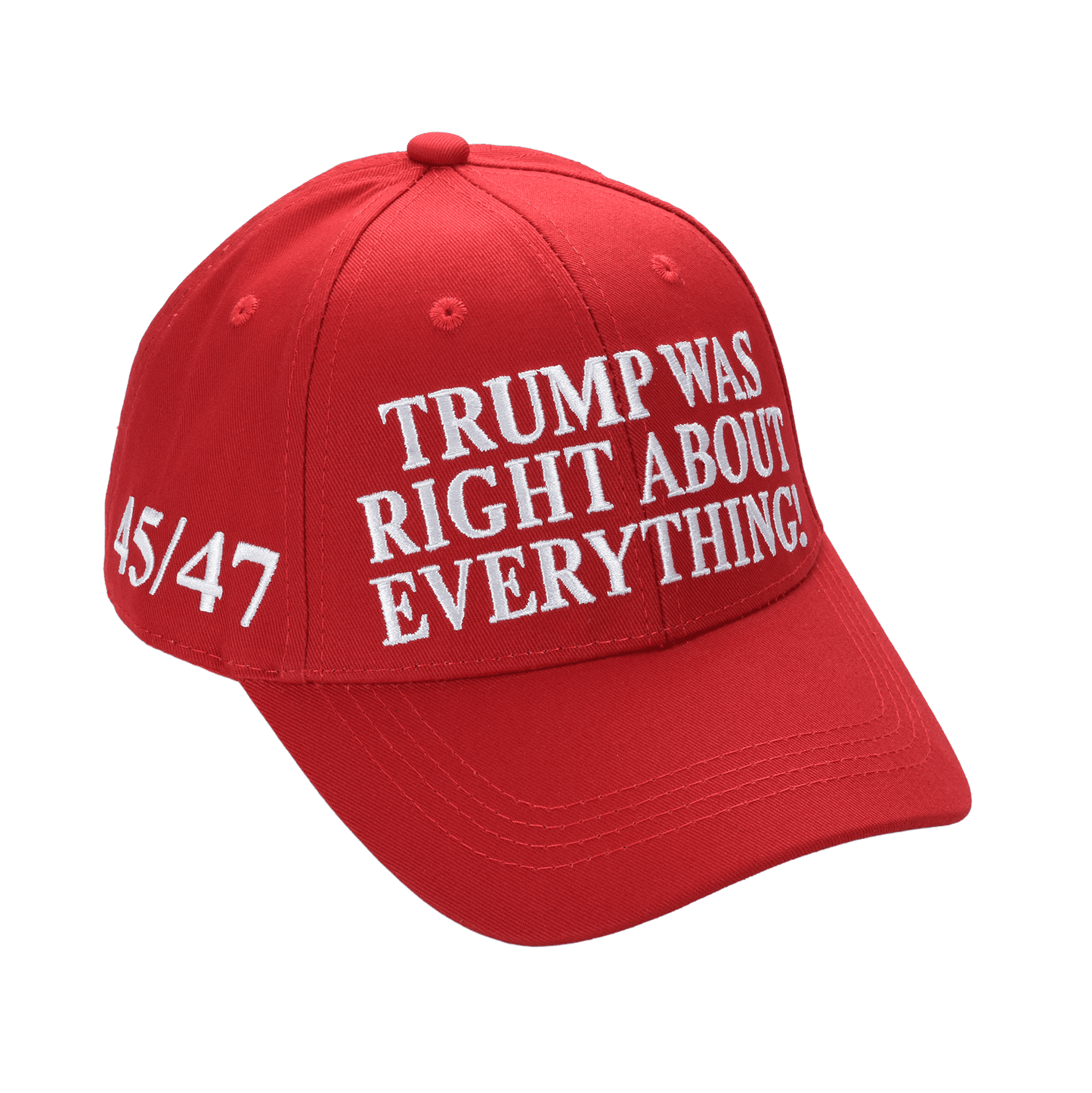 Trump Was Right About Everything Cap – Patriotic Red Embroidered Dad Hat (45/47, USA Flag) - FORGEDnLOVE