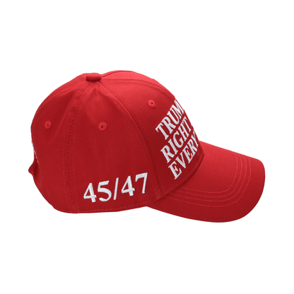 Trump Was Right About Everything Cap – Patriotic Red Embroidered Dad Hat (45/47, USA Flag) - FORGEDnLOVE