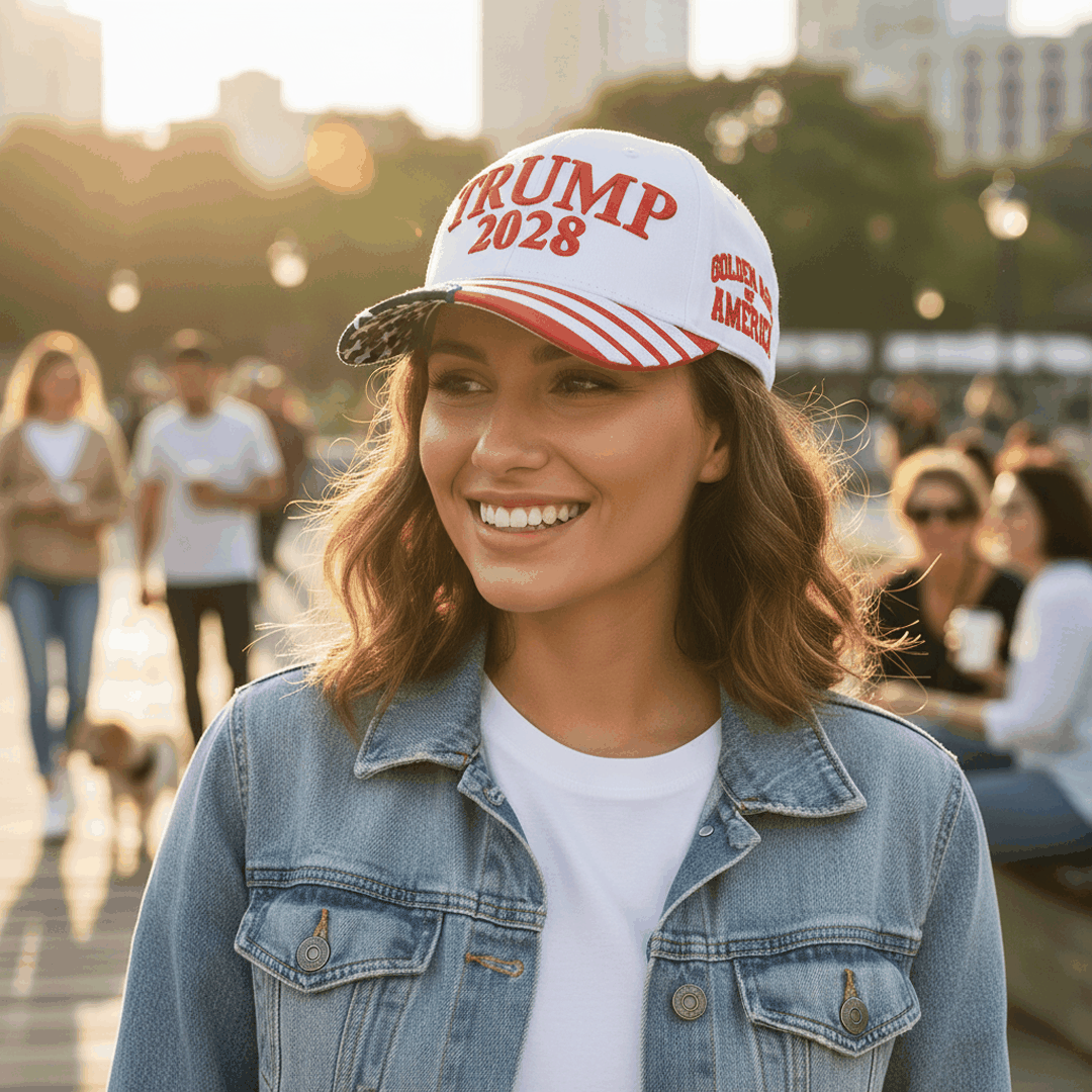 Trump 2028 Cap with Presidential Seal – Embroidered White MAGA Hat, Adjustable Dad Cap - FORGEDnLOVE