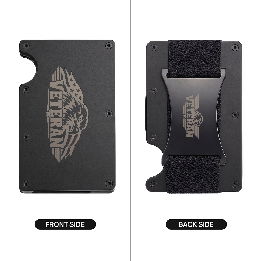 Veteran Engraved Metal Wallet | Eagle & American Flag Money Clip
