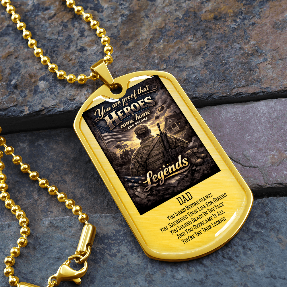Veteran Dad Hero Luxury Dog Tag Necklace – Heroes Come Home Military Tribute Gift