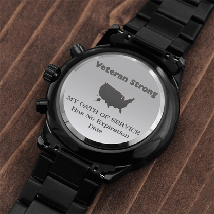 Veteran Strong™ Black Chronograph Steel Watch | Engraved Military Tribute Timepiece