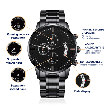 Veteran Strong™ Black Chronograph Steel Watch | Engraved Military Tribute Timepiece - FORGEDnLOVE