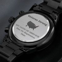 Veteran Strong™ Black Chronograph Steel Watch | Engraved Military Tribute Timepiece