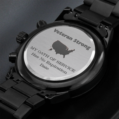 Veteran Strong™ Black Chronograph Steel Watch | Engraved Military Tribute Timepiece