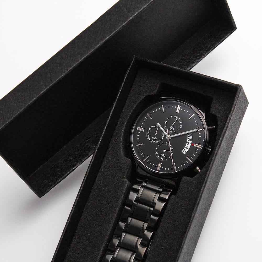 Veteran Strong™ Black Chronograph Steel Watch | Engraved Military Tribute Timepiece