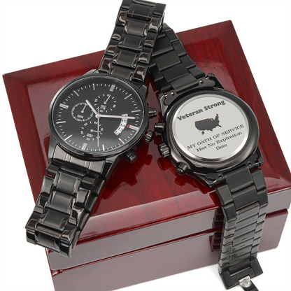 Veteran Strong™ Black Chronograph Steel Watch | Engraved Military Tribute Timepiece - FORGEDnLOVE