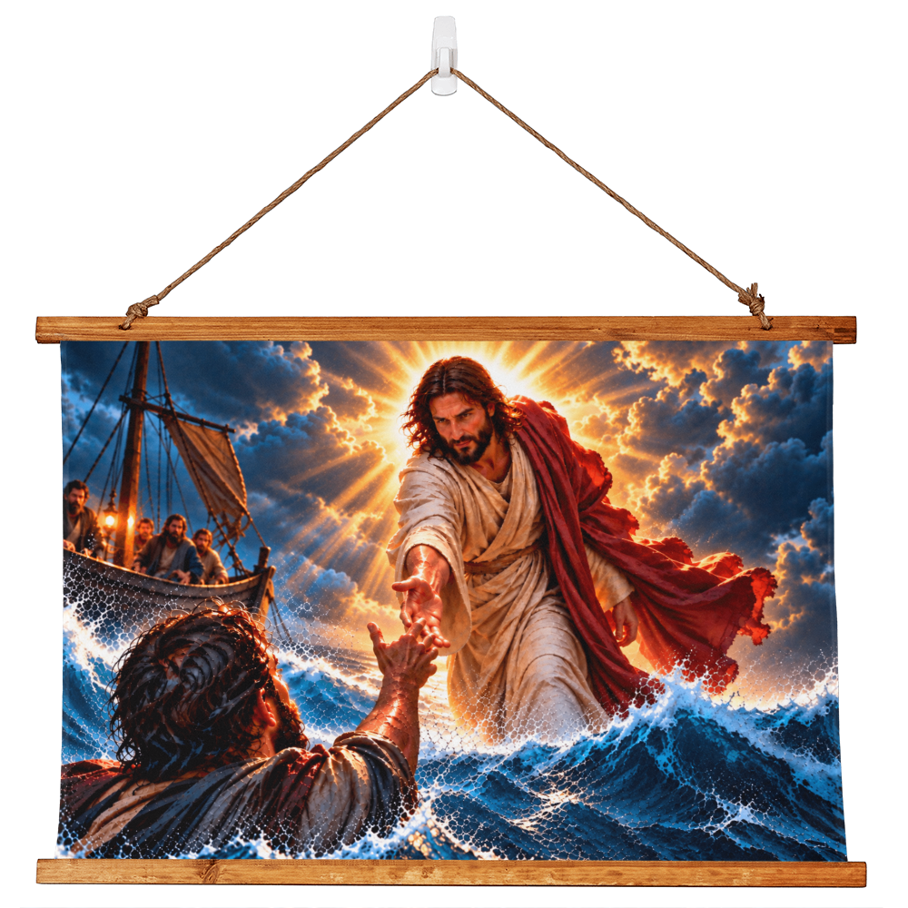 Lord, Save Me – Matthew 14:30–31 Christian Wood Framed Wall Tapestry