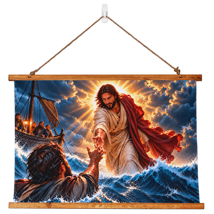 Lord, Save Me – Matthew 14:30–31 Christian Wood Framed Wall Tapestry