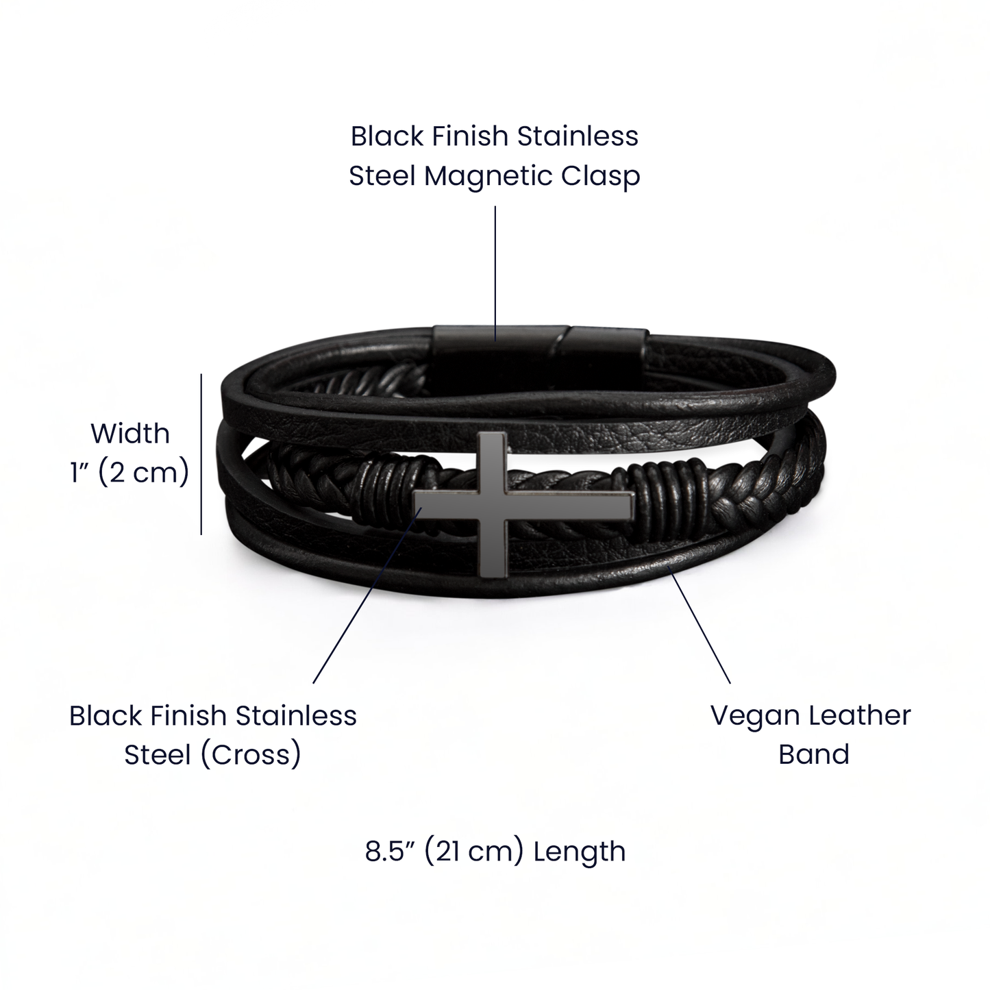 Men's Cross Bracelet – Braided Leather Faith Bracelet with Stainless Steel Cross Clasp - FORGEDnLOVE