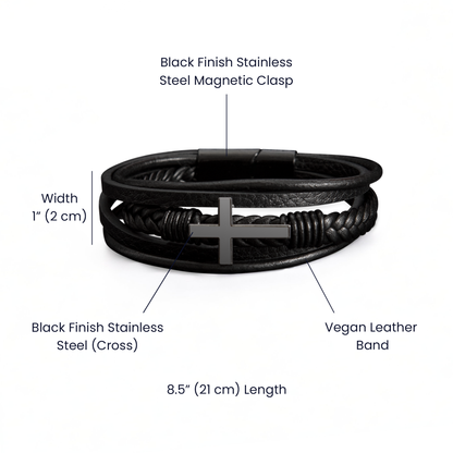 Men's Cross Bracelet – Braided Leather Faith Bracelet with Stainless Steel Cross Clasp - FORGEDnLOVE