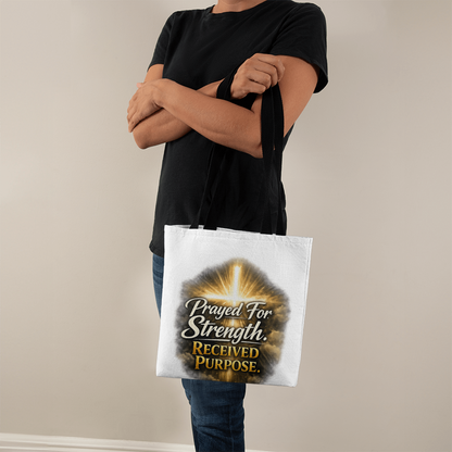 Prayed For Strength Christian Tote Bag – Faith Purpose Inspirational Carry Bag - FORGEDnLOVE