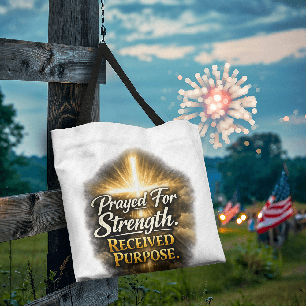 Prayed For Strength Christian Tote Bag – Faith Purpose Inspirational Carry Bag - FORGEDnLOVE