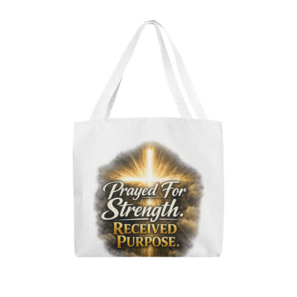 Prayed For Strength Christian Tote Bag – Faith Purpose Inspirational Carry Bag - FORGEDnLOVE