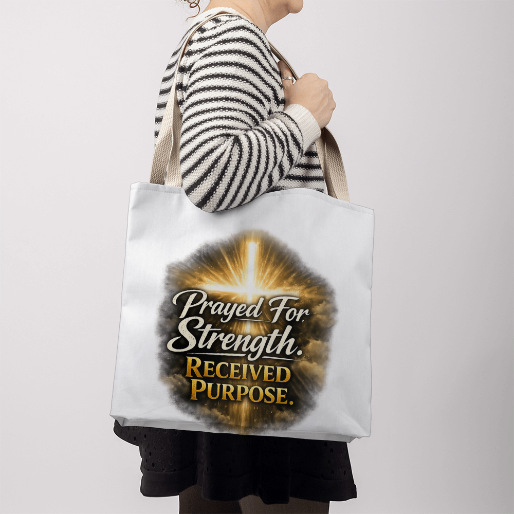 Prayed For Strength Christian Tote Bag – Faith Purpose Inspirational Carry Bag - FORGEDnLOVE