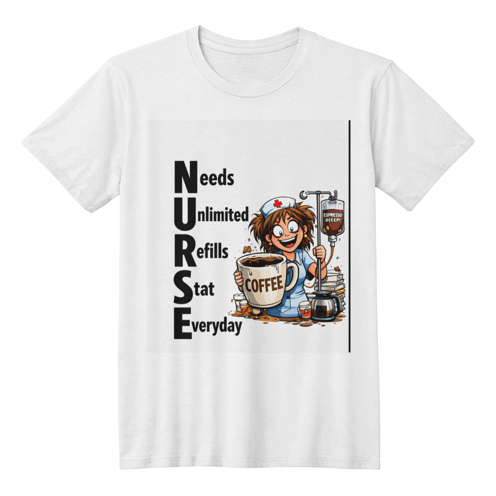 Funny Nurse Coffee Shirt – NURSE Needs Unlimited Refills Stat Everyday | Nurse Humor Tee | RN Coffee Lover Gift | Healthcare Worker Shirt - FORGEDnLOVE