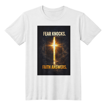 Fear Knocks Faith Answers Christian Shirt – Bold Faith Over Fear Apparel - FORGEDnLOVE